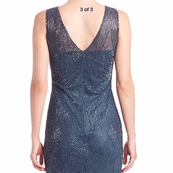NWT $485 Aidan Mattox [ 2 US ] Riviera‎ Beaded Illusion Top Gown in Blue - Picture 3 of 6